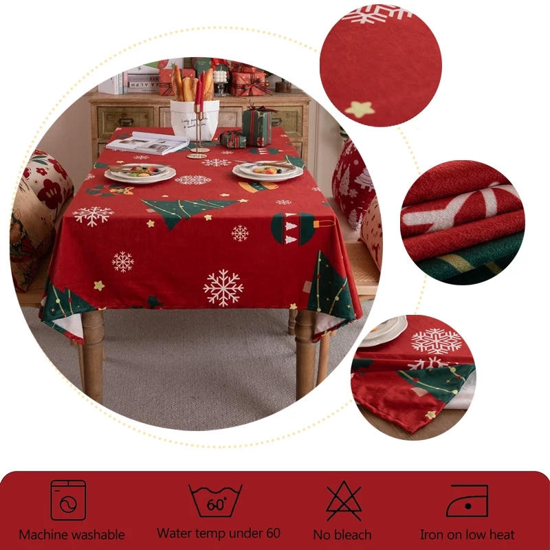 Couverture de Table de noël en flanelle, motif imprimé, nappe réutilisable pour décor de fête de vacances, cadeau du nouvel an, décorations de table