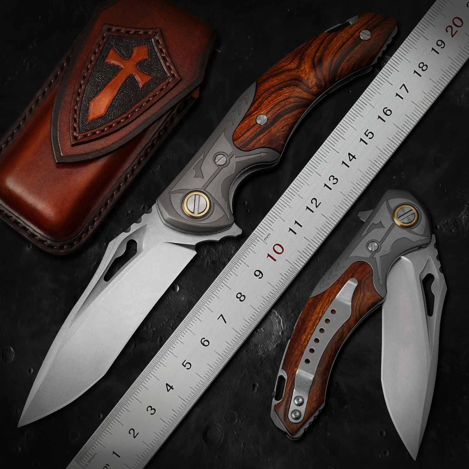 

NEWOOTZ High Quality M390 Steel Desert Iron Wood Folding Knife Camping and Climbing EDC Portable Sharp Folding Knife