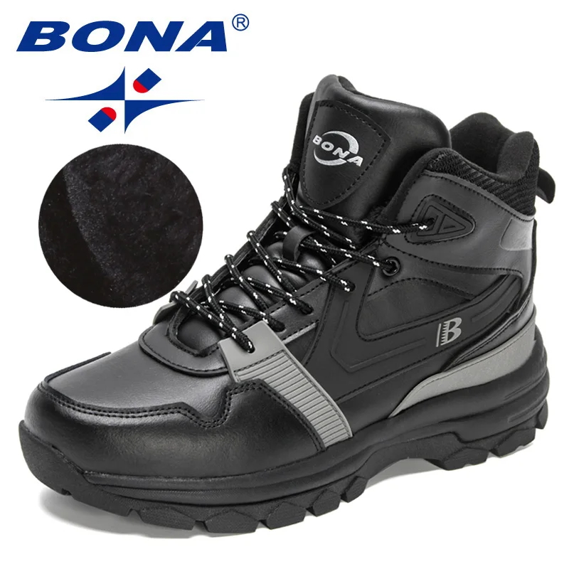 Bona 2023 novos designeres botas de neve de pelúcia quente botas de inverno dos homens ao ar livre caminhadas sapatos homem anti-deslizamento