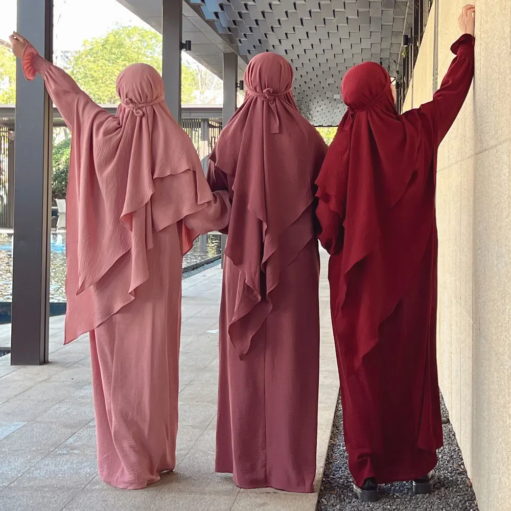 

Верхняя одежда Khimar Abayas, комплект из 2 предметов, молитвенная одежда Eid Рамадан, мусульманская женская Абая Niqab с капюшоном, платье, женская одежда