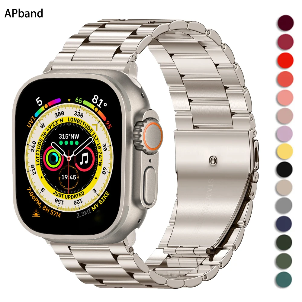 Stainless Steel Strap For Apple Watch Band 49mm 45mm 41mm 40mm 44mm Metal correa Bracelet iwatch series 9 7 6 5 4 3 SE 8 Ultra 2