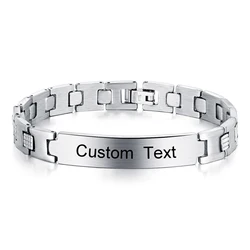 Punk Custom TEXT Name Men Stainless Steel Bracelet For Women 21cm Watch Band Smooth Engrave Logo Id Bracelets Gift Jewelry
