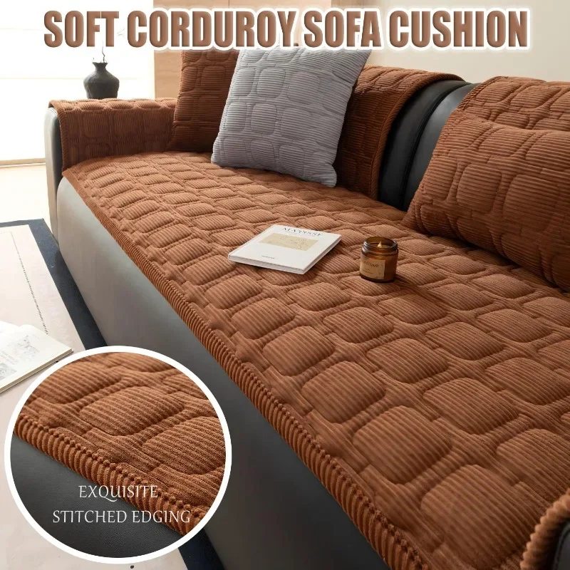 Thick Corduroy Couch Slipcover Autumn Winter Light Luxury Leather Sofa Pad Anti Cat Scratch One-piece Straight Sofa Cover Towel