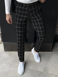 Plaid Fashion Slim Men's Pants Four Seasons Comfortable Breathable Small Leg Pants New Hot Daily Casual Business Outing Trousers