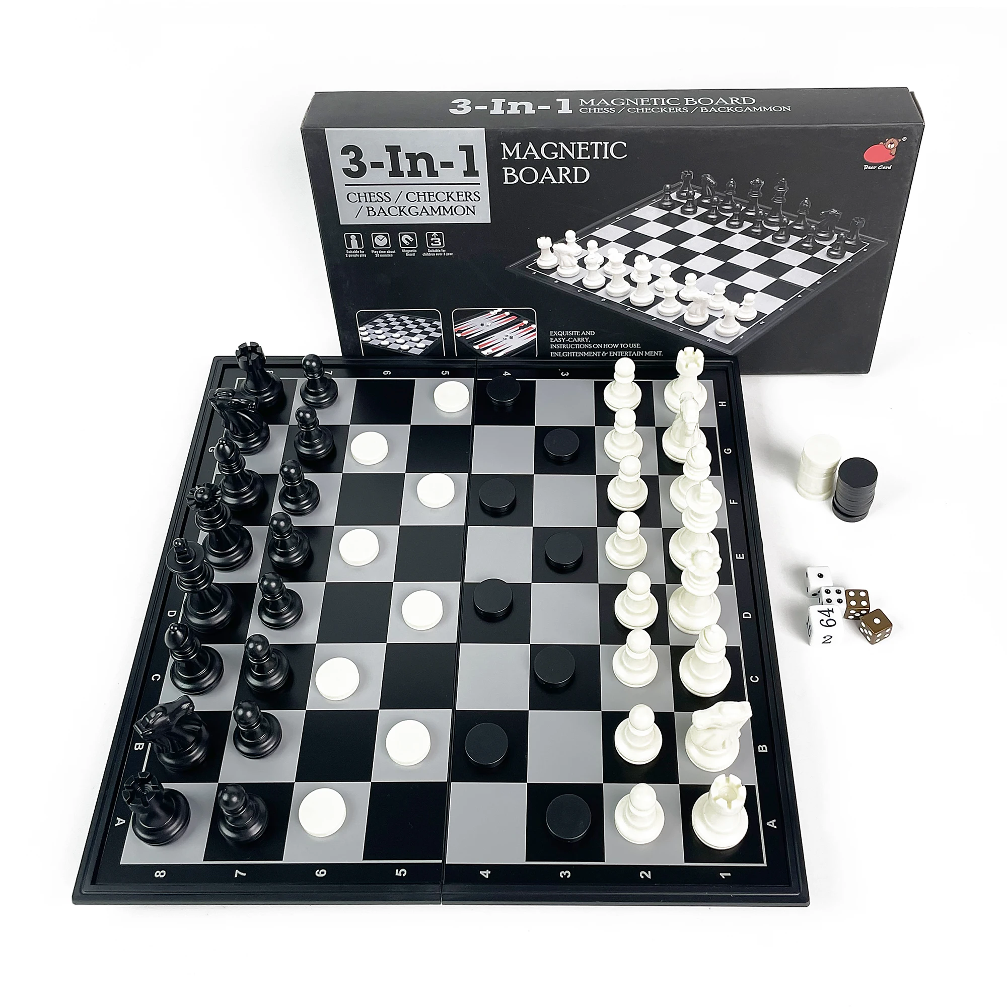 

Набор для настольных игр 3 в 1: шахматы, шашки, нарды, складная магнитная доска 31,8 см x 31,8 см, портативный дорожный набор, пластиковый, для улицы
