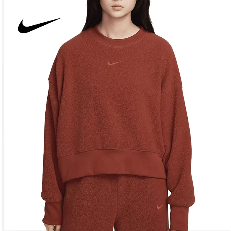 

Женская теплая флисовая толстовка Nike с круглым вырезом, повседневная спортивная кофта DQ6845-832