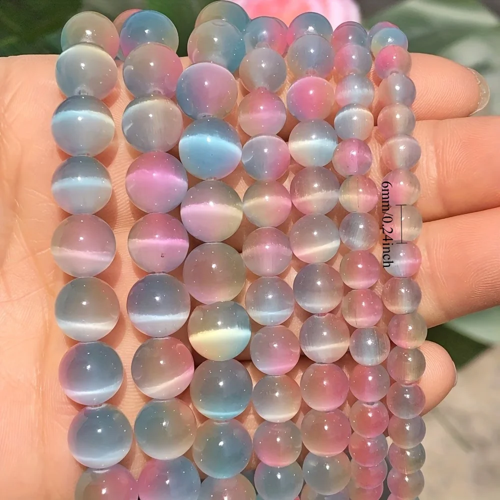 Light Pink and Blue Cat Eye Gradient Round Beads, Scattered Beads DIY Making, Soft Gradient Color Bracelet and Necklace Making