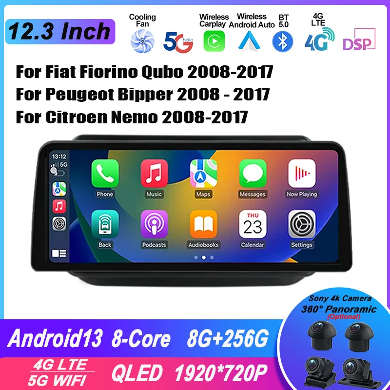 12.3’‘Inch For Fiat Fiorino Qubo 2008-2017 For Citroen Nemo 2008-2017 For Peugeot Bipper 2008 - 2017  Car Radio Carplay Android