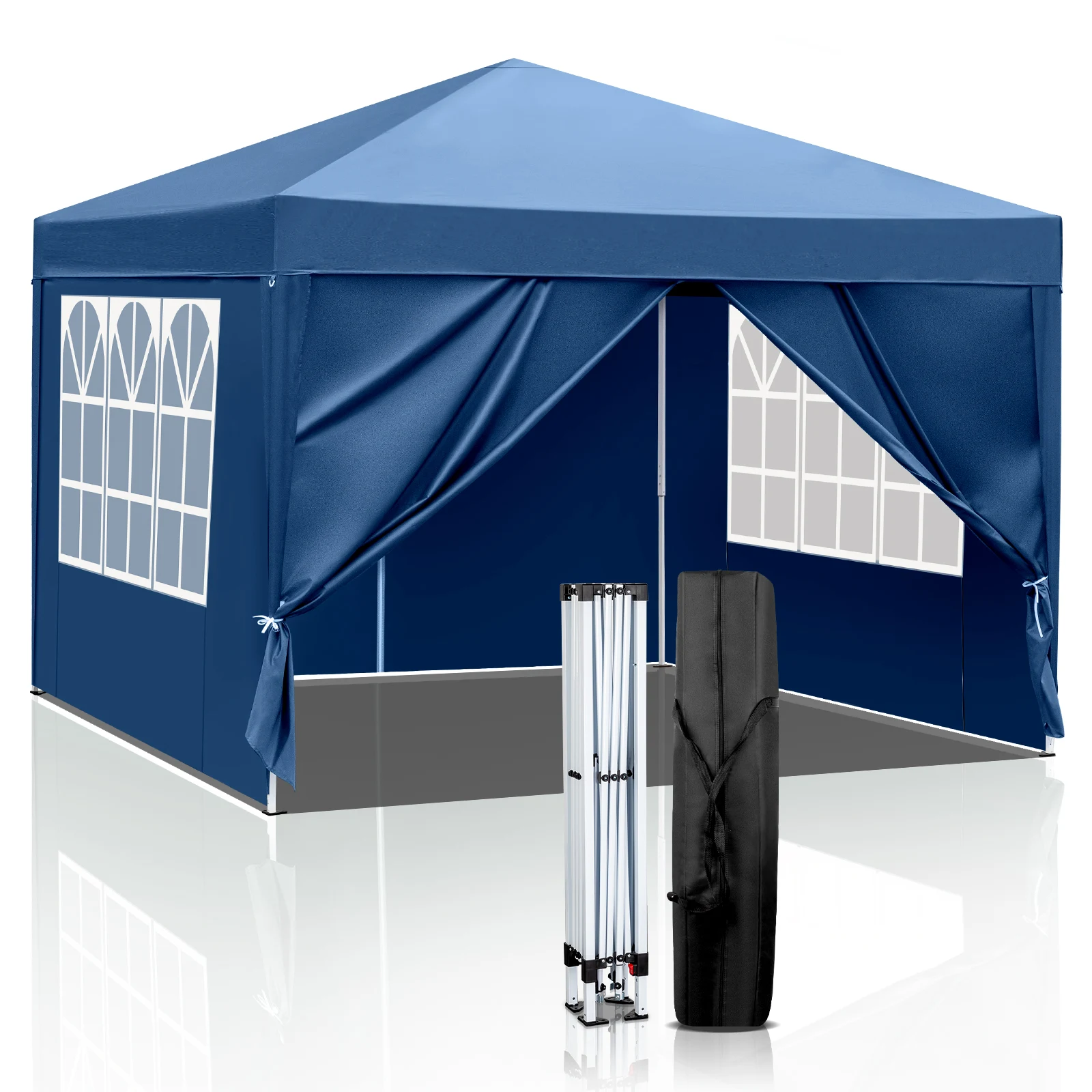 3x3m Waterproof Right-Angle Folding Tent with Two Doors and Two Windows，Practical and Spacious Blue Shelter