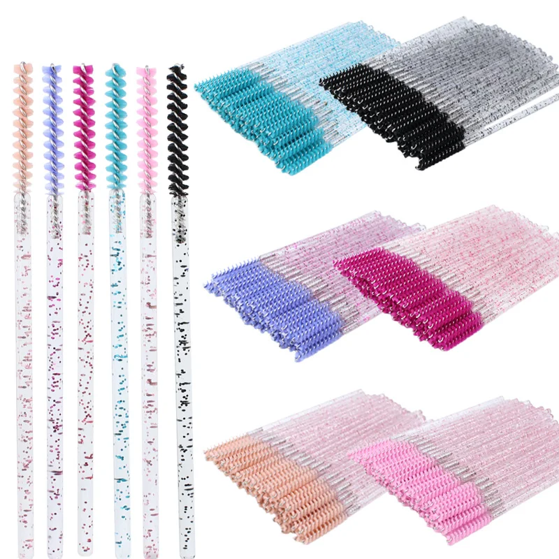 50pcs Disposable Skinny Mascara Wands Mini Crystal Eyelash Brushes Micro Brush Lash Extension Supplies Mini Lash Brush