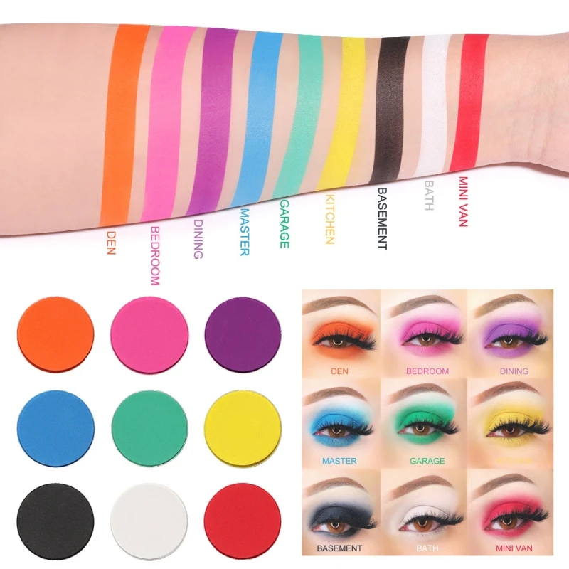 9 Colors Eyeshadow Palette Highly Pigment Colorful Matte Smokey Glitter Metal Flash Powder Blendable Long Lasting Eyes Makeup