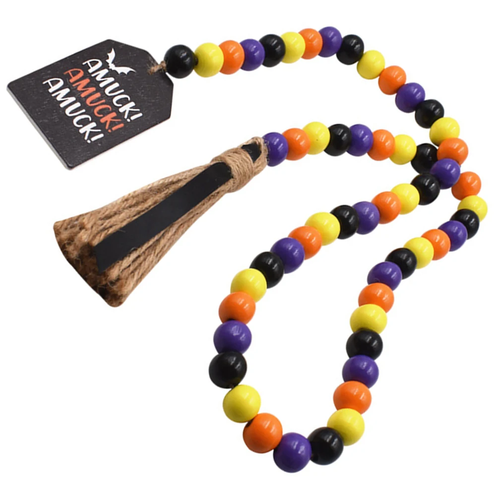 

Halloween Wood Bead Garland Tassel Decorative Hanging Ornament Rustic Wood Beads Farmhouse Tiered Tray Decor Rustic Wall Decor