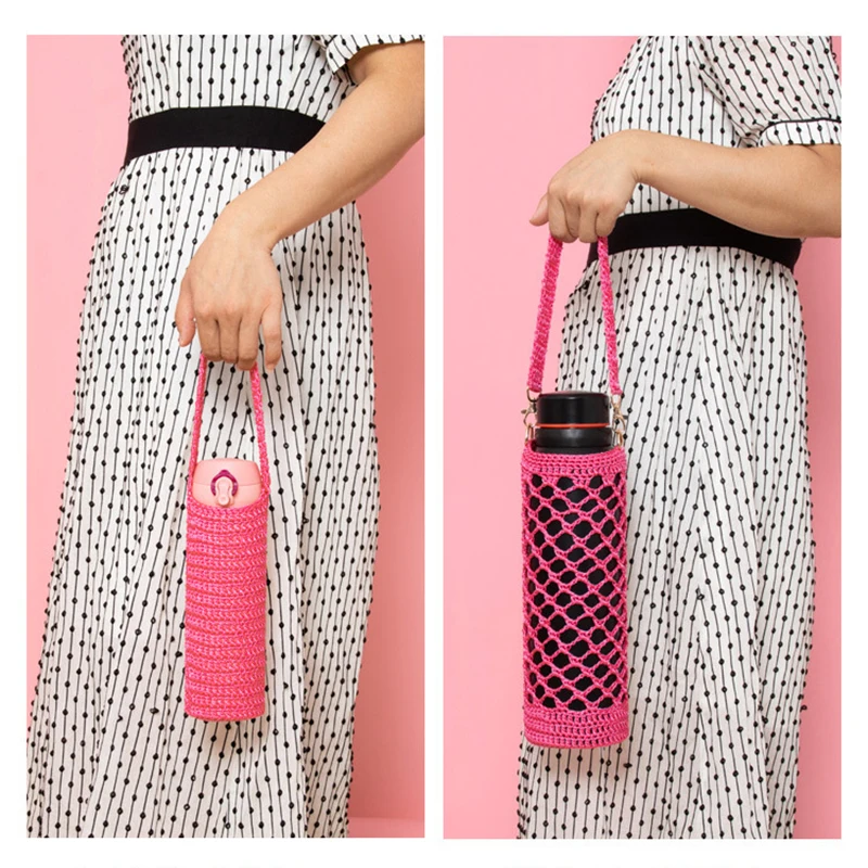 Water Bottle Cover With Strap Portable Knitted Cup Sleeve Pouch Handmad Reusable Cup Pouch Water Bottle Carrier Bag Accessories