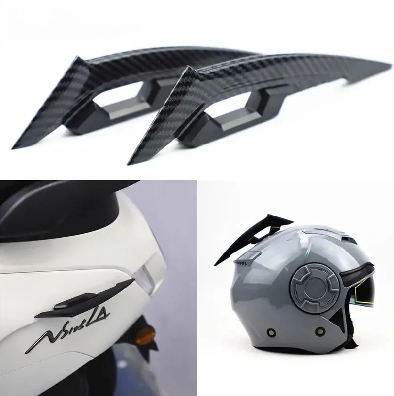 1Pair Helmet Winglets Spoilers Adhesive Dynamic Wing Decal Carbon Fiber Look Motorcycle Helmet Decor Accessories