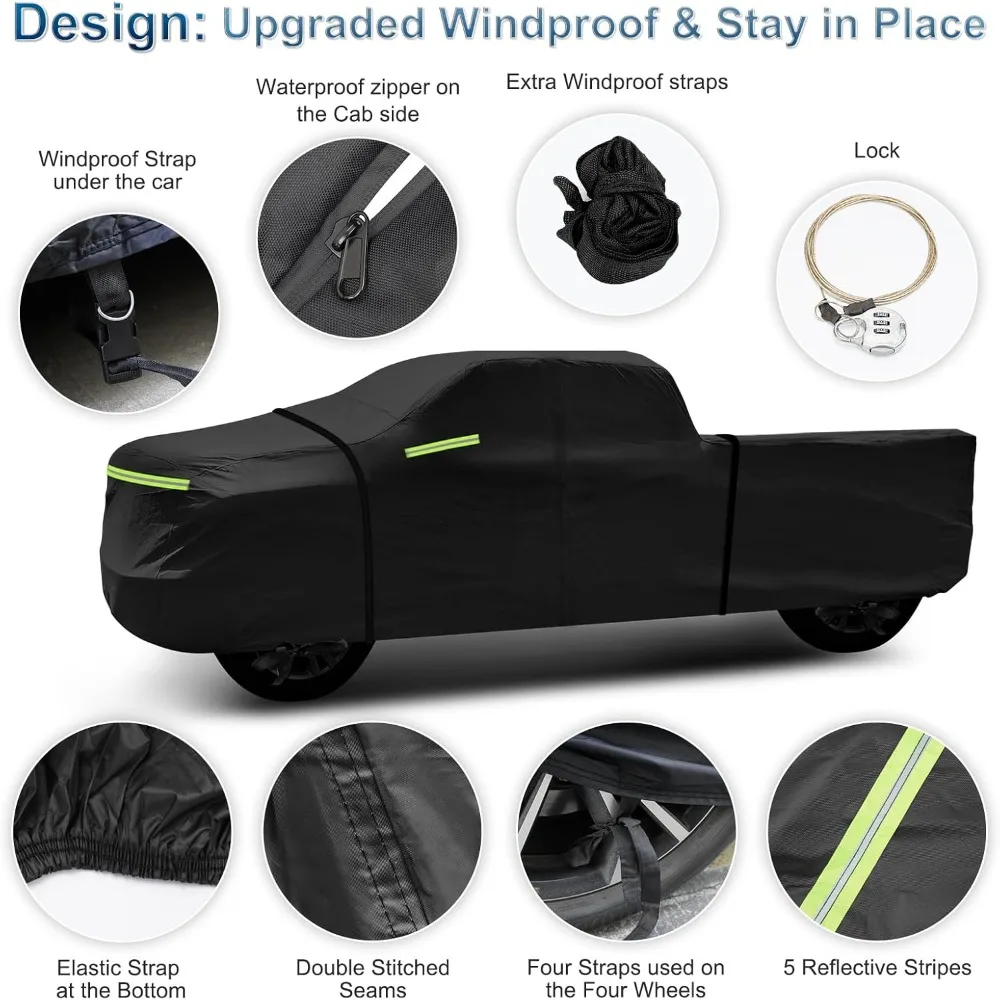غطاء شاحنة بيك اب عالي التحمل مقاوم للماء بالحجم الكامل لسرير طويل بطول 8.3 قدم للحماية من جميع الأحوال الجوية مع سحاب