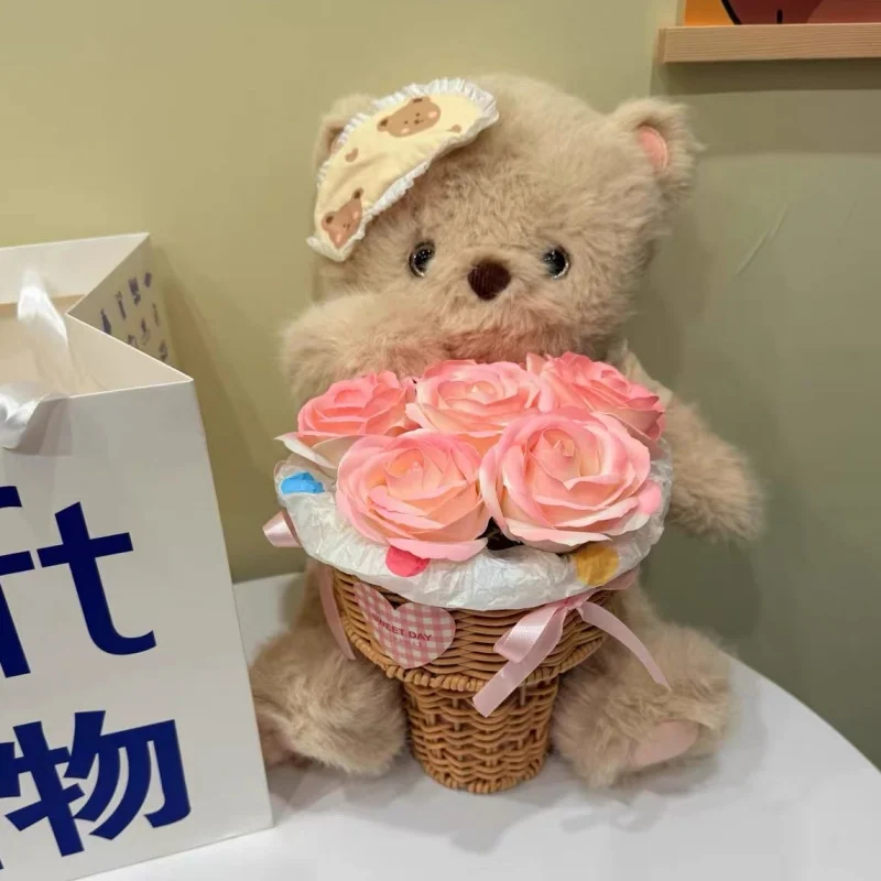 

Cute Teddy Bear Plush Toy With Preserved Flower Bouquet Birthday Gift For Girlfriend Best Friend Festival Gifts Valentine'S Day