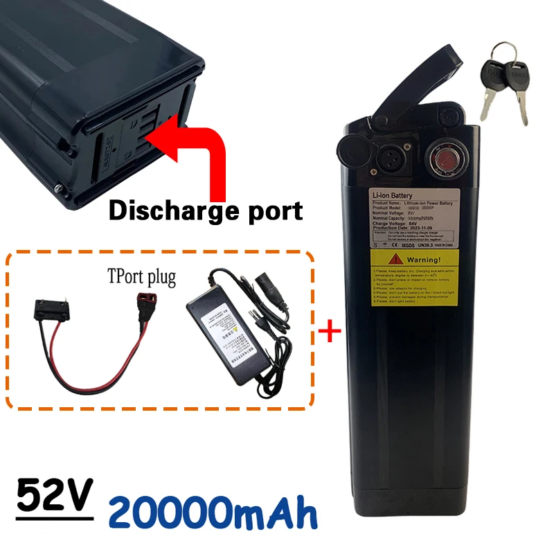 52V 20Ah Seat Tube Silver For Fish 18650 Li-ion Battery +charger