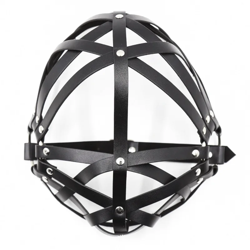 Exotic Costumes Black Leather Harness Bondage Men Headgear Sexy Hollow Out Fetish Face Masks Cosplay Adults Roleplay Party Games