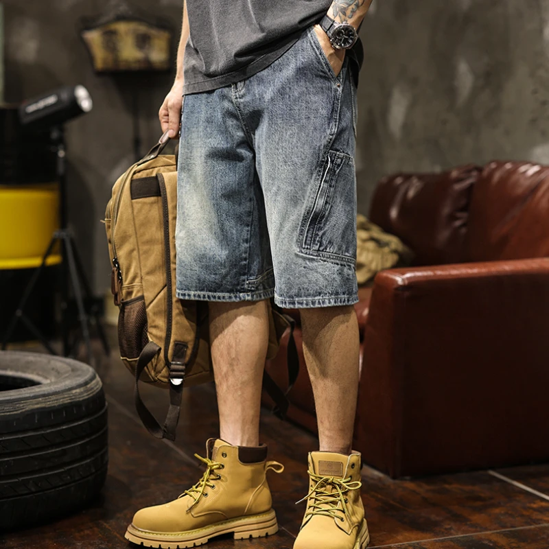 

Летние тонкие джинсовые шорты мужские Новые повседневные Прямые свободные модные брендовые Ретро американские пятью точками