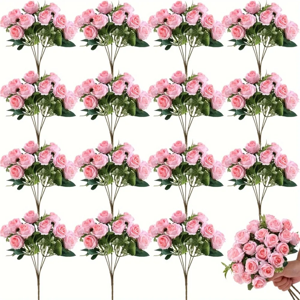 

16 Bunches 12 in Artificial Mini Rose Bouquet 160 Heads Bridal Flower Bouquets Fake Roses Bulk for Home Office Garden Valentine'S Day Parties Wedding Christmas Decoration(Light Pink)