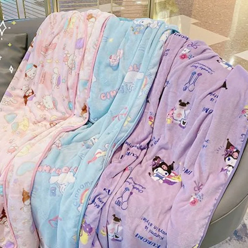 Sanrio Kuromi Cartoon Plush Warm Blanket  Soft Throw Blanket Nap Blanket For Couch Bed Sofa Office Camping Travel Home Decor