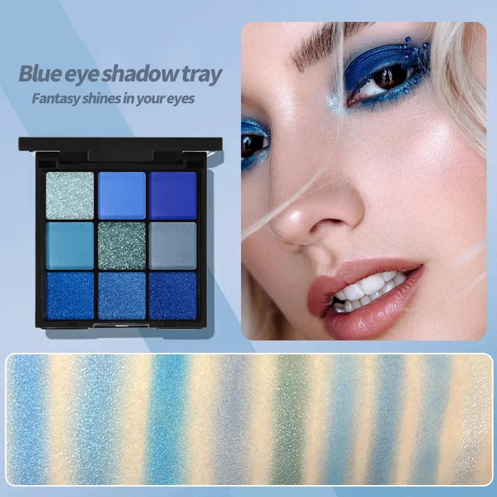 Paleta de sombra de ojos de 9 colores, Mini colores brillantes, brillo metálico mate, resistente al agua, juego de maquillaje de sombra de ojos de larga duración