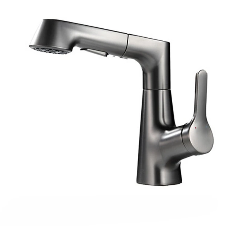 

Gun gray, pull-out type, faucet, hot and cold, washbasin, can be lifted and rotated