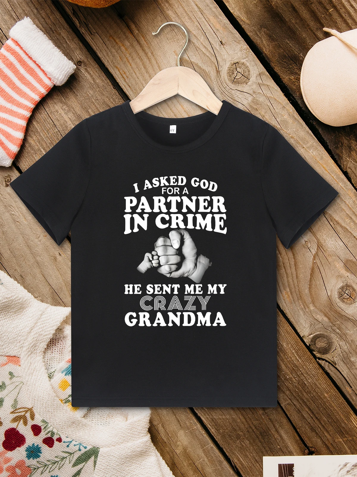 

Funny Text Pattern Black Kids T-shirt Crazy Grandma Partner Creative New Streetwear American Style Harajuku Boy Clothes Dropship