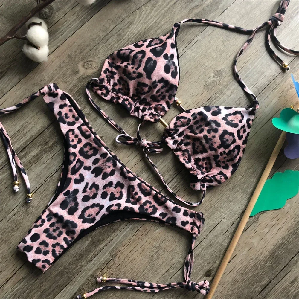 Leopard Print Bikini Sexy String Triangle Swimsuit Backless Swimwear Two Piece Trend Women Beach Bathing Suit Bikinis Thong Sets