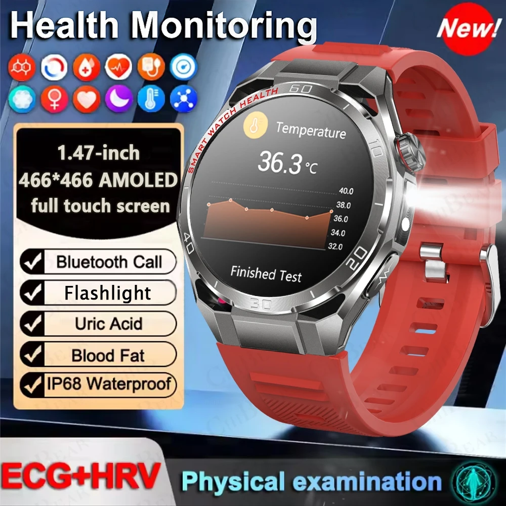 

2026 New Model Uric Acid & Lipid Health Analysis Smart Watch Men ECG+PPG Bluetooth Call 1.47-inch Flashlight Smartwatch Women