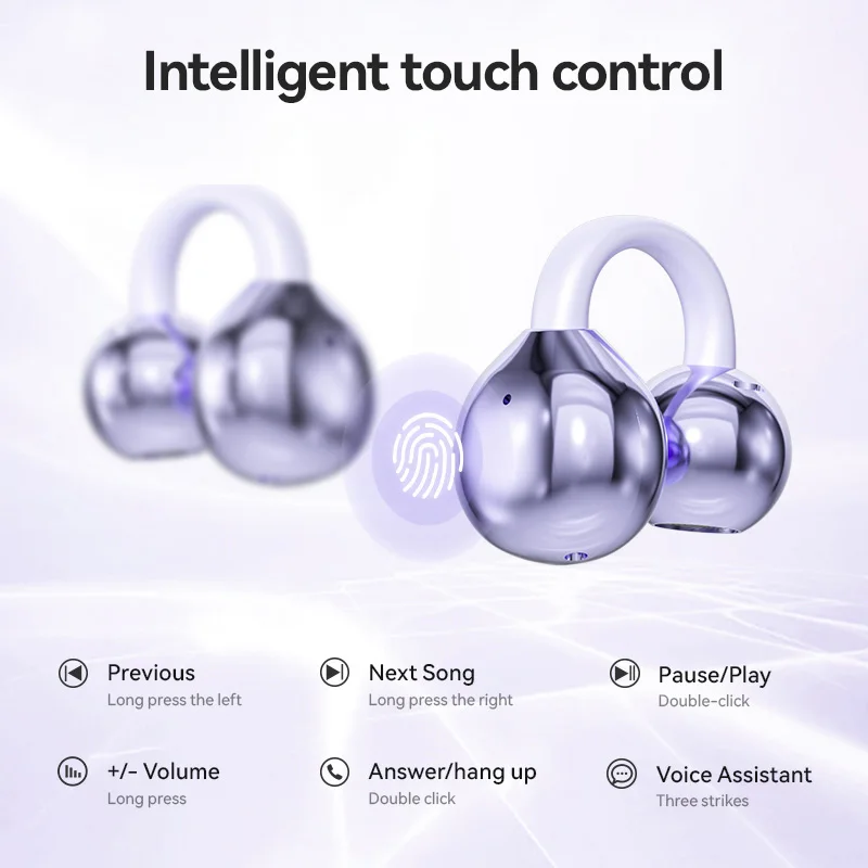 Wireless Bone Conduction HIFI Bluetooth 5.4 Earbuds Clip On Ear With Mic Digital Display Waterproof Sport Headsets 2024