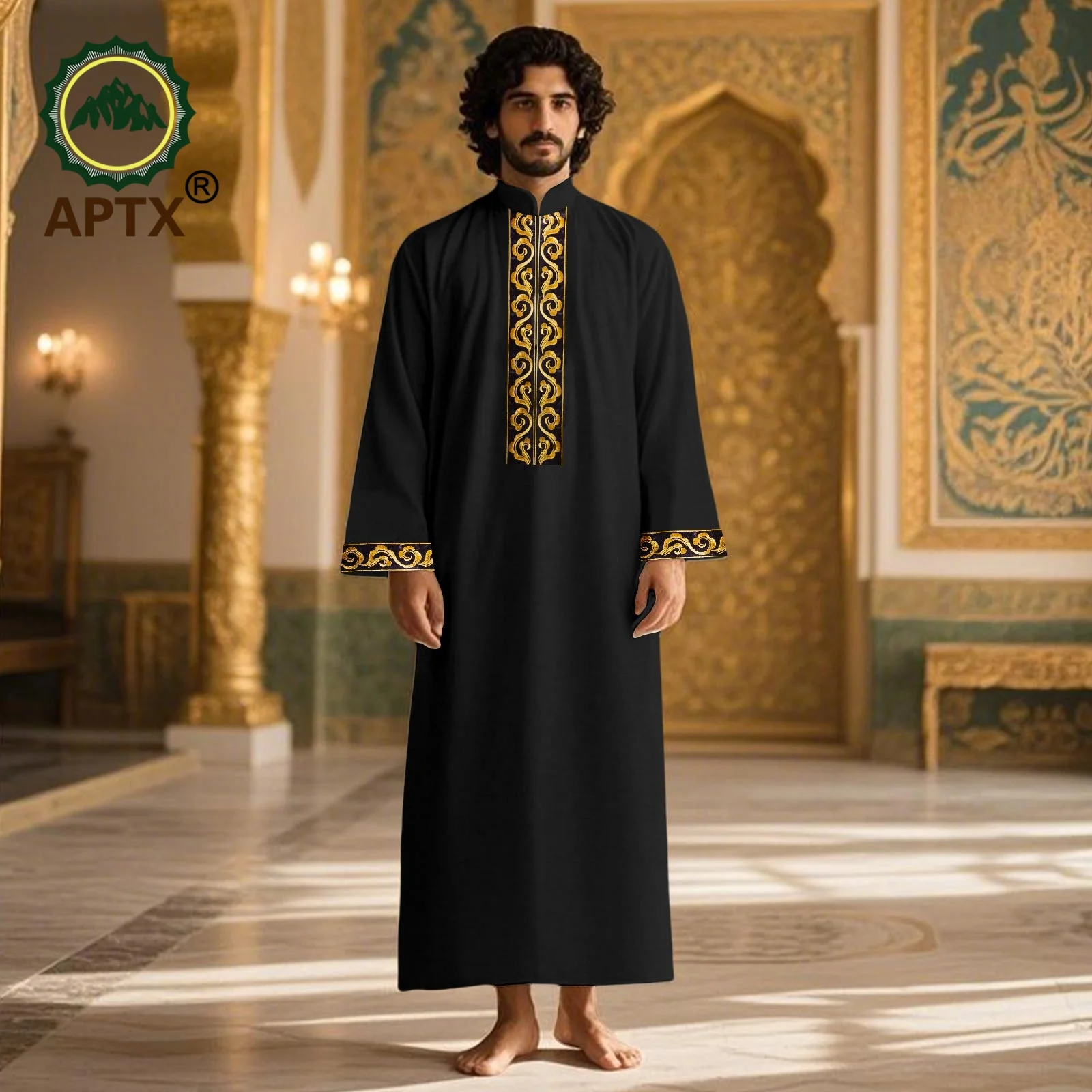 メンズモダンローブ ロングイスラムジュバ・トーブ アフリカ刺繍袖付き 祈りのイードローブ おしゃれなムスリム服