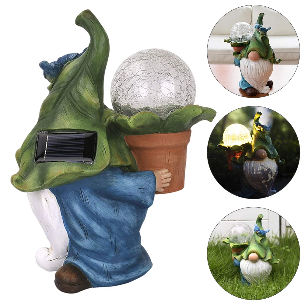 1PC Solar Energy Resin Old Man Desktop Figurine Garden Decorative Lamp Resin Ornament Lamp Resin Decor