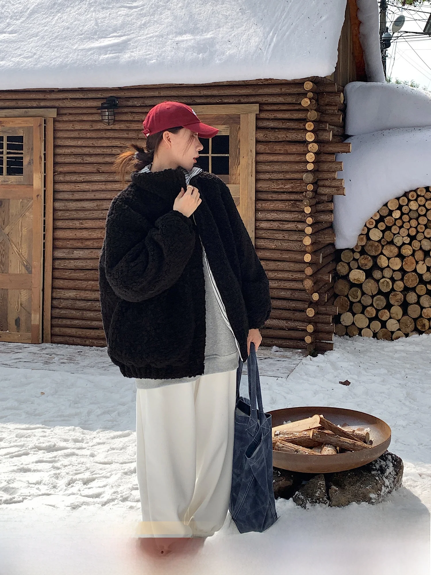 

Double-Sided Wearable Warm Plu Jaet Zipper Closure Thiened Korean Sle Cotton Coat for Young Women in Winter