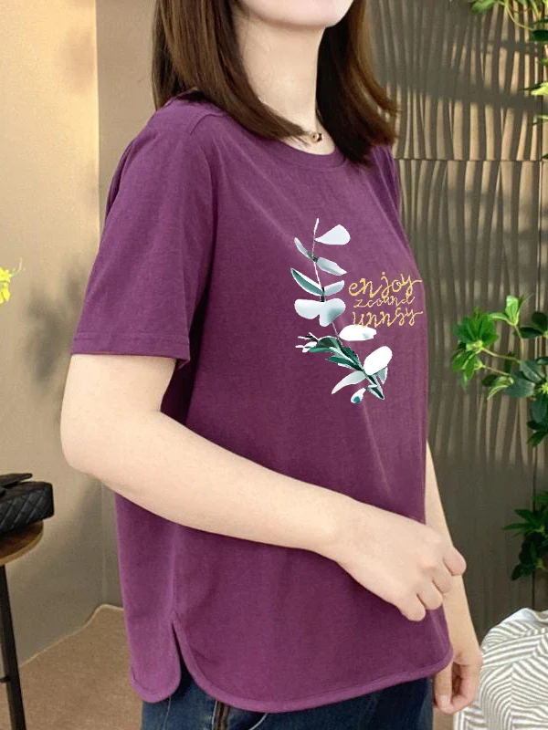 

Fashionable Printed Short Sleeve T-Shirt Women's Loose Slimming Stylish All-Match Summer New Style Casual Polyester Fiber