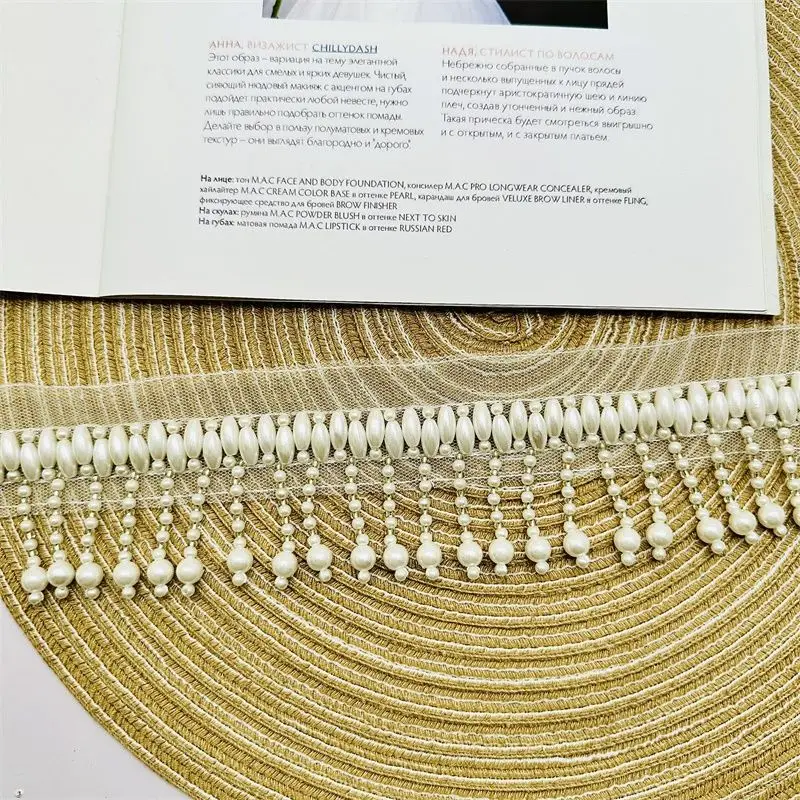 5 x 50cm Heavy Industry Beaded Fringed Clothes Lace DIY Handmade Curtain Decoration  Beads Pearl Lace Mesh Bead Accessories