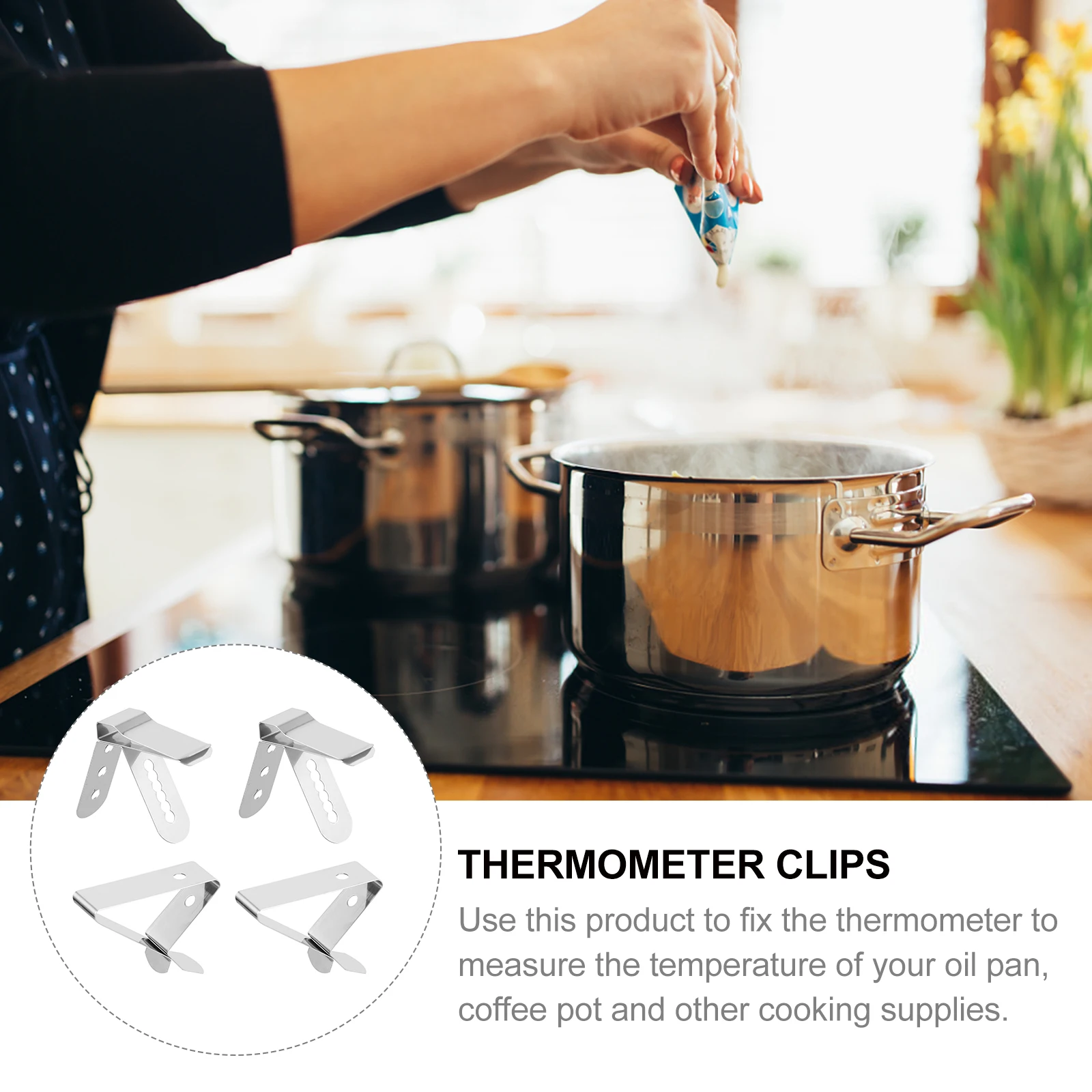

4pcs Stainless Steel Thermometer Clips for Kitchen Baking Oven Pan Probe Holder Temperature Probe Clip Meat Thermometer Clamps