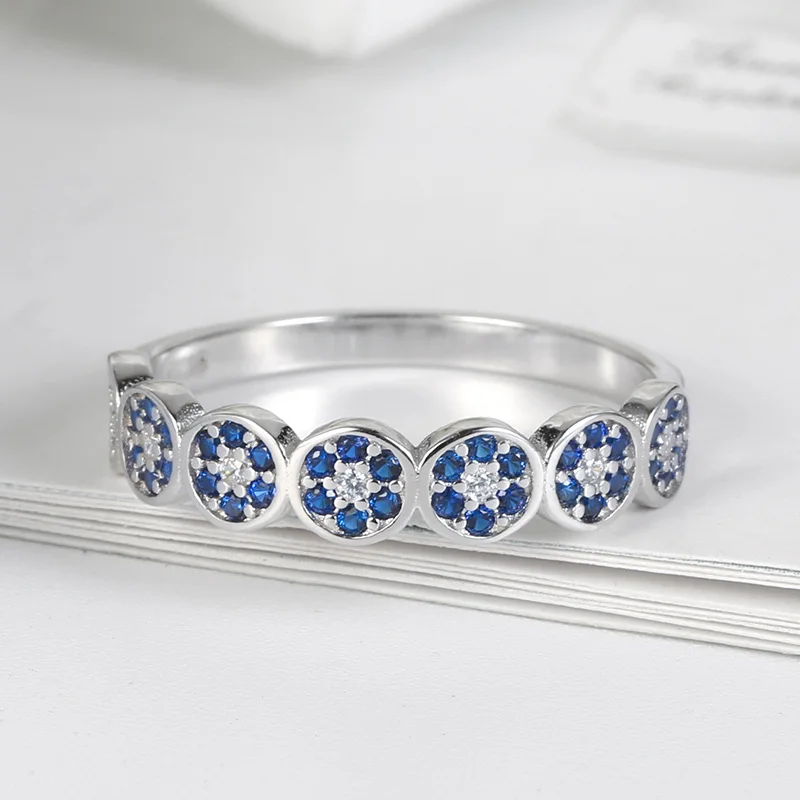 Eyelet Designer Rings CZ Sapphire 925 Sterling Silver Crystals Blue Stones Fine Jewelry 18k Gold Color for Women Female Gifts