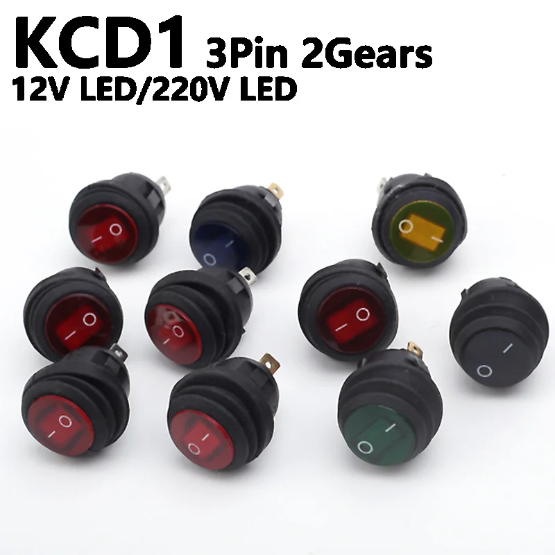 

1Pcs on / off 3Pin SPST Round waterproof boat LED rocker switchlight 12V 220V power button switch on off on тумблер лодка