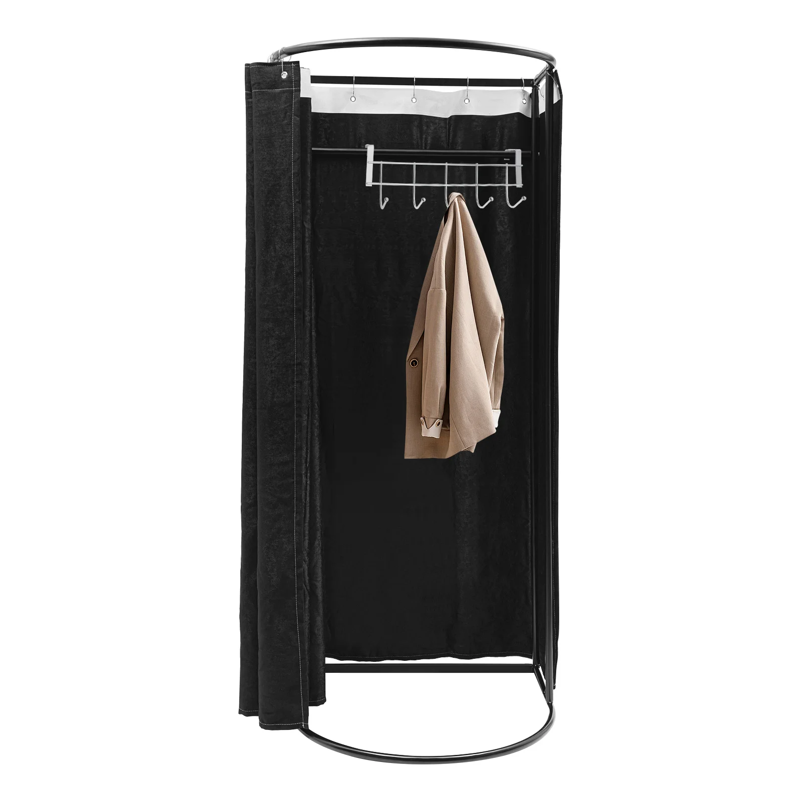 Black Movable Fitting Room Frame With Curtain Freestanding Sturdy and Durable High Load-bearing Capacity