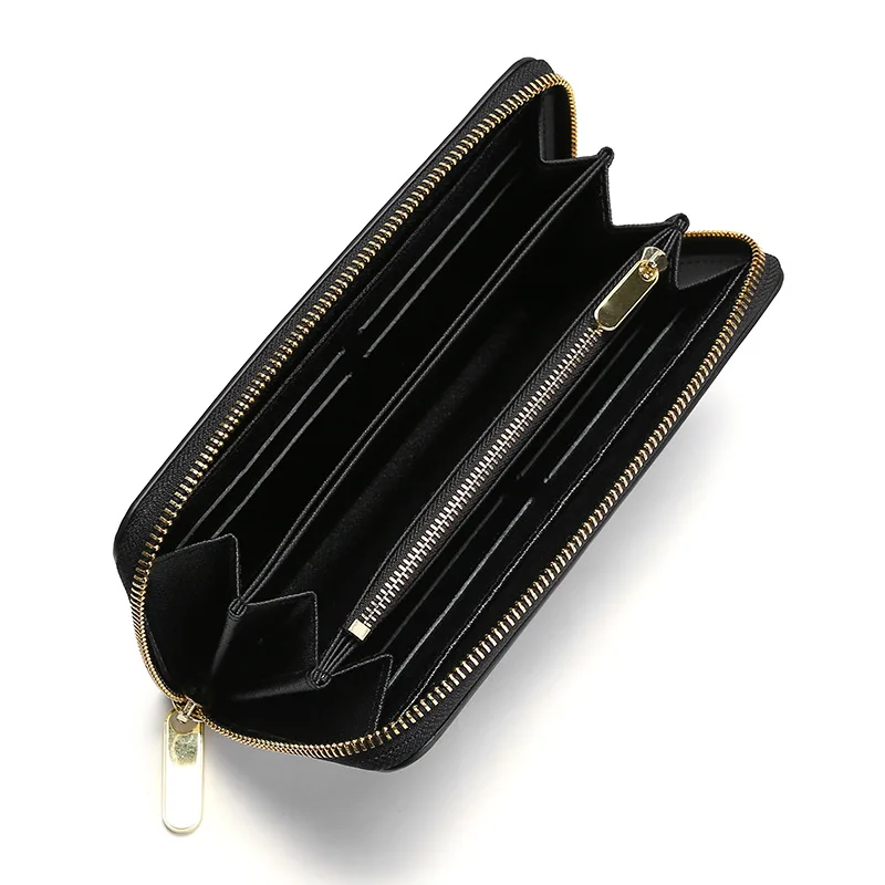 Portefeuille long en cuir véritable pour femme, pochette à fermeture éclair pour femme, porte-cartes, sac à main féminin, poche à monnaie, sac pratique, mode de luxe