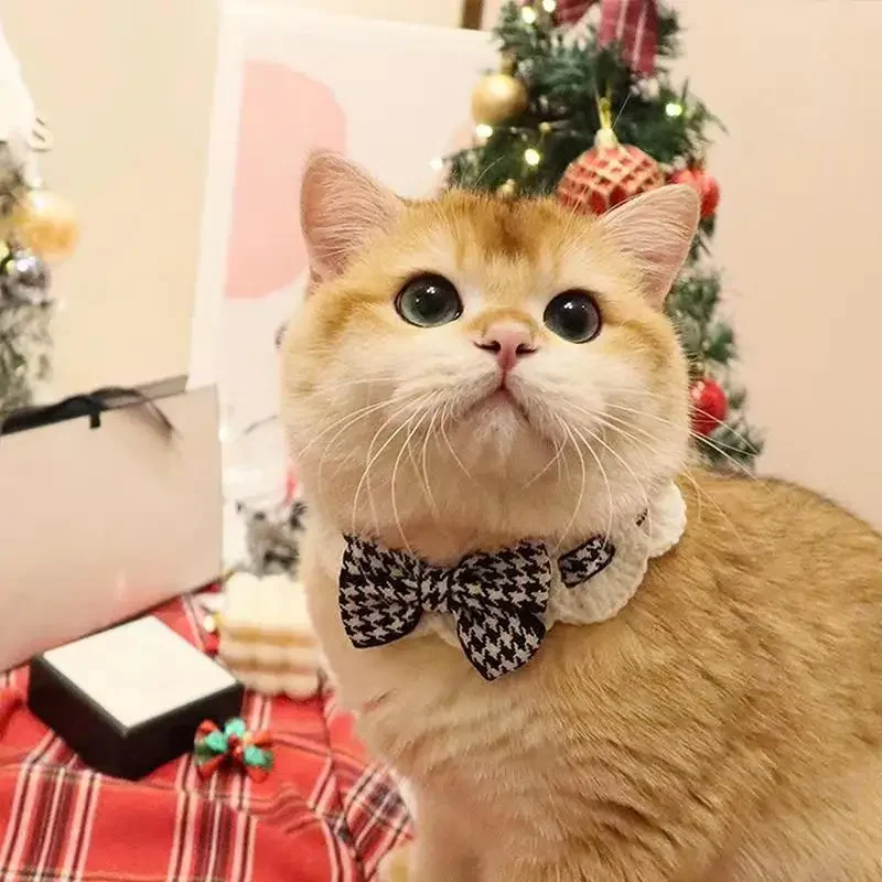 الأحمر والأسود متقلب houndstooth طوق الحيوانات الأليفة مريلة منشفة المياه محبوك طوق الديكور المستخدمة للحيوانات الأليفة الصغيرة ربطة القوس فيونكة الملحقات #5