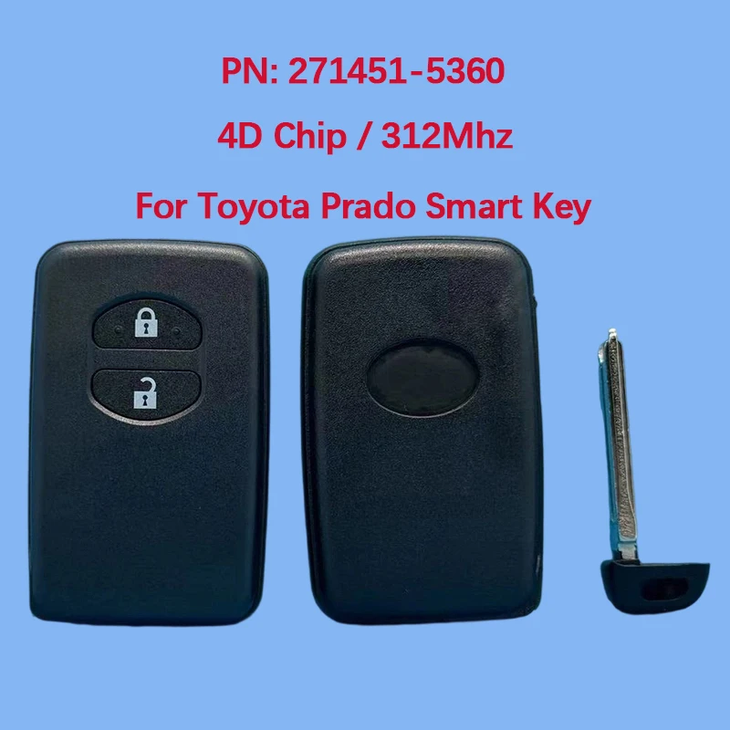 

CN007258 Aftermarket 2-кнопочный смарт-брелок 312 МГц FCC 271451-5360 4D чип для Toyota Prado