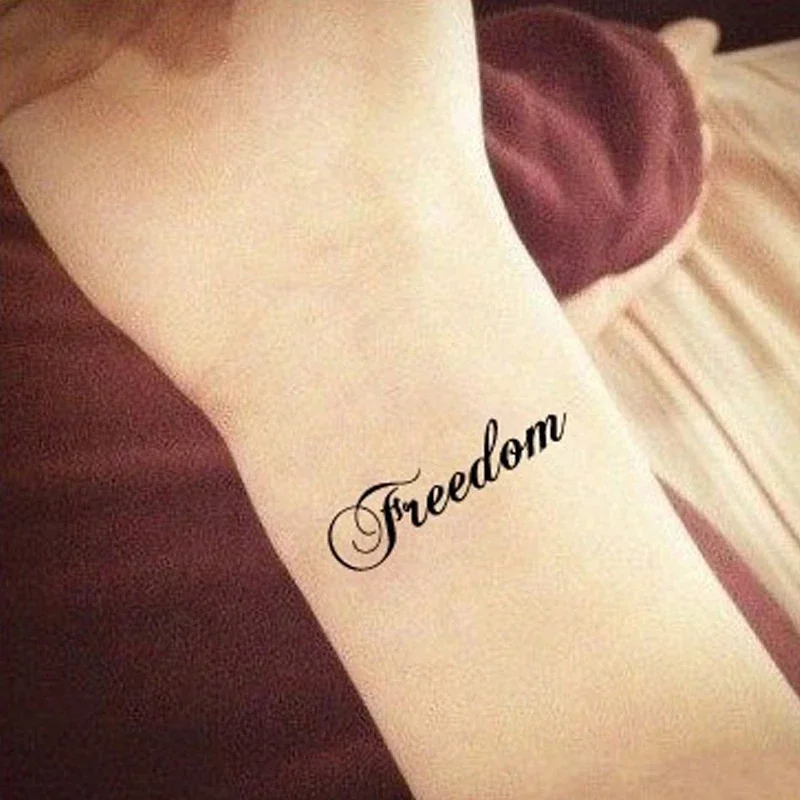 Tattoo Sticker Freedom English Alphabet Body Art Fake Tatto Flash Waterproof Temporary Tatoos  Wrist Foot Hand for Men Women