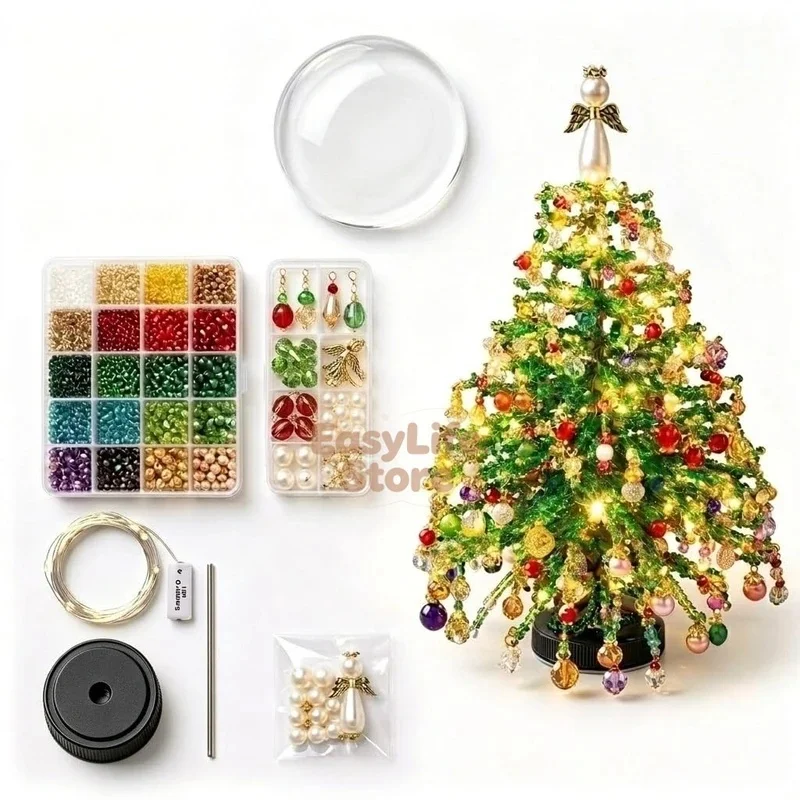 DIY Crystal Bead Tree Craft Kit, Christmas Holiday Ornament Making Set, Fun Festive Activity Gift