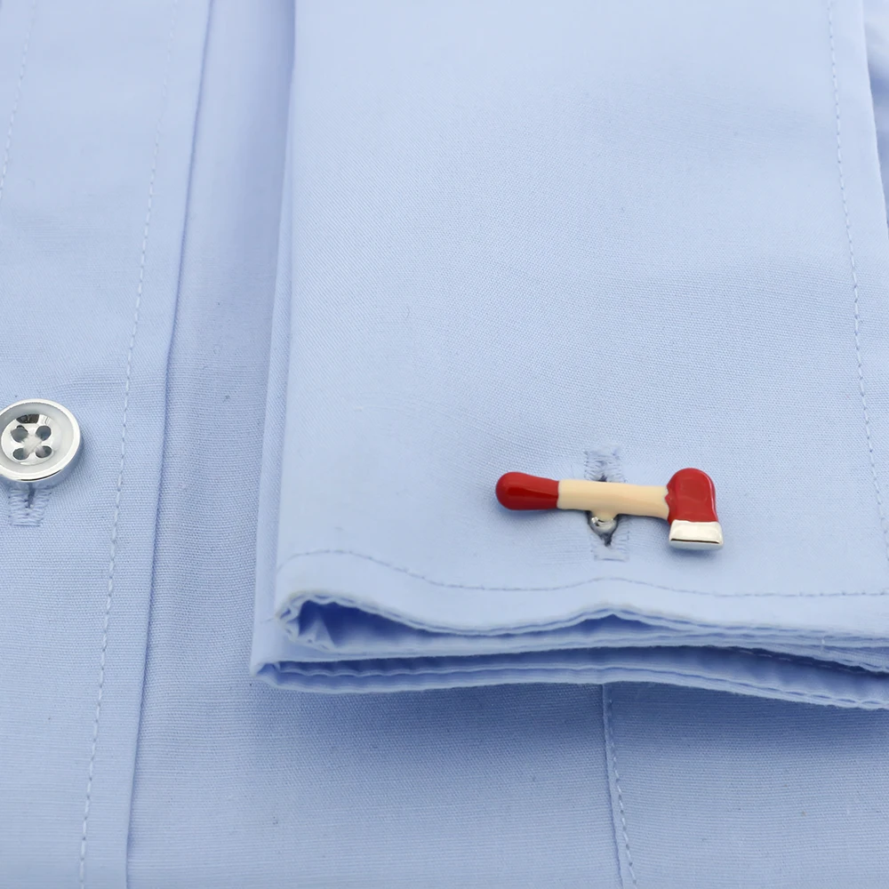 Gemelos de hacha con diseño de Control de fuego para hombres, Material de latón de calidad, Color rojo, venta al por mayor y al por menor