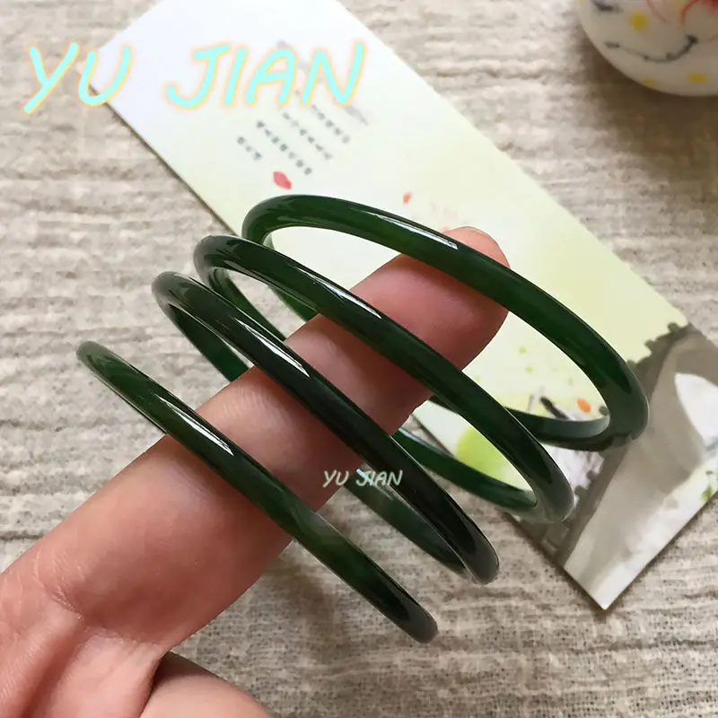 New Original Ecological Texture Natural Green Jade Bangle Round Bar Agate Chalcedony Bracelet Exquisite Elegant Handring Jewelry