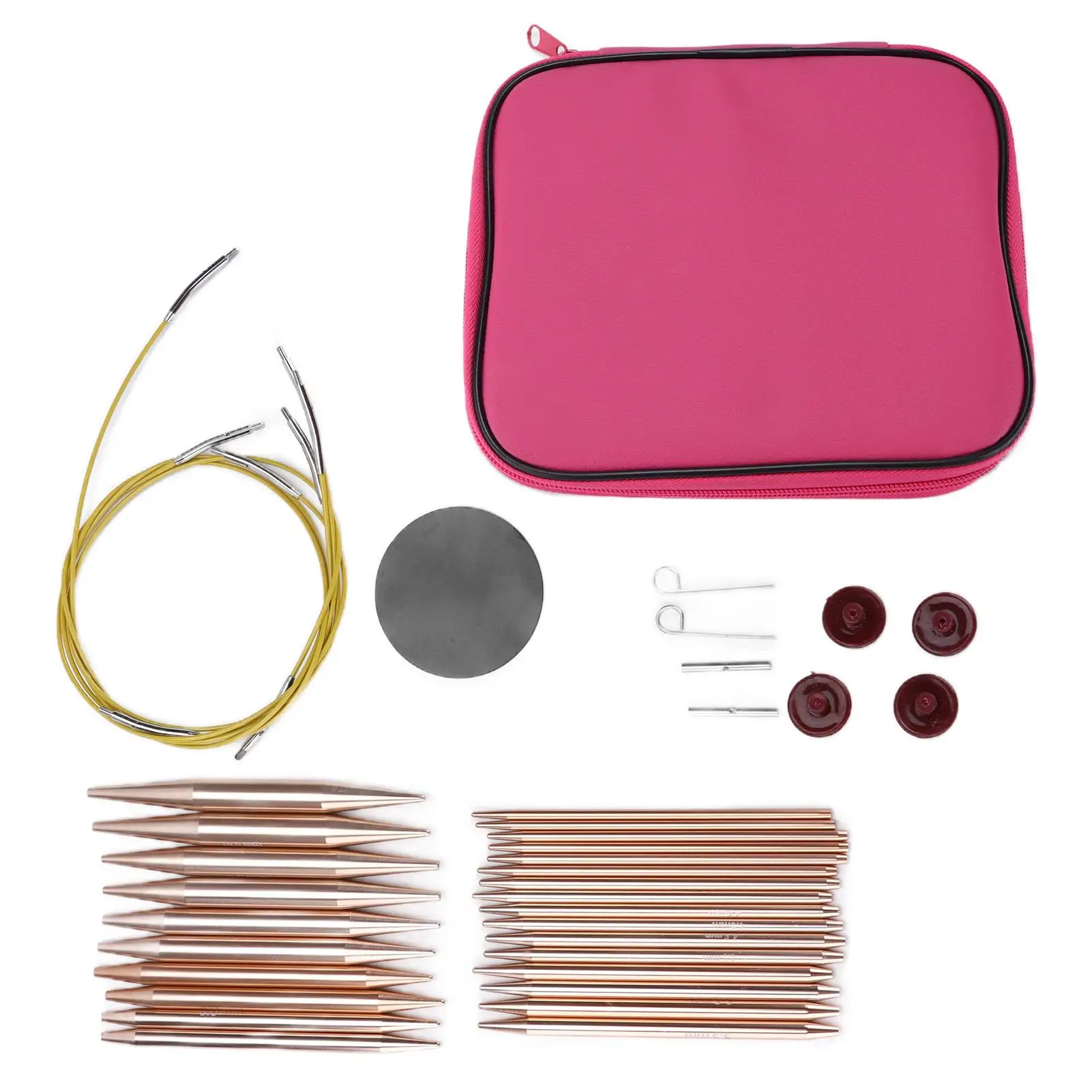 

26PCS Rose Gold Circular Needles Set - Interchangeable Crochet & for knitting Tools with Storage Case, Multi-Size Aluminum