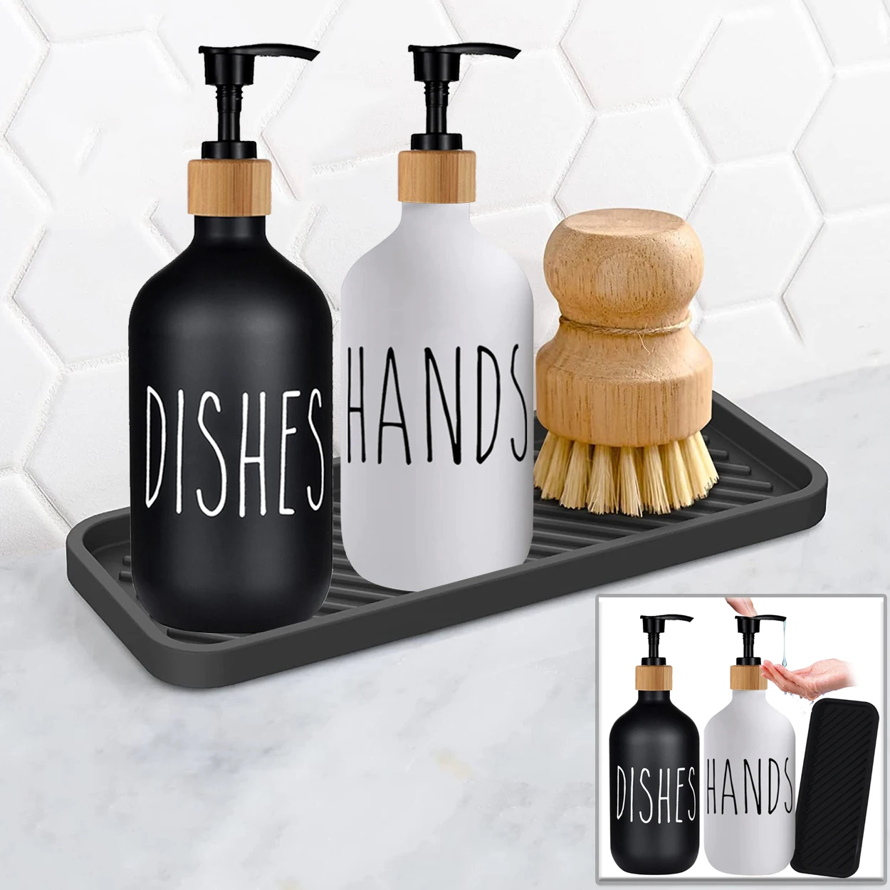 Black Dish Soap Dispenser for Kitchen Sink Hands Soap and Dishes Detergent Storage Bottle Refillable Bathroom Shampoo Bottles