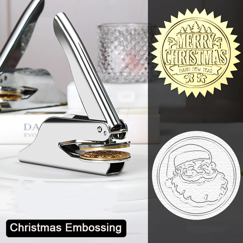42 mm Weihnachts-Embosser-Stempel, Weihnachts-Logo, Bibliotheksbuch, Prägestempel zum Dekorieren von Weihnachtskarten, Einladungen, Umschlägen, Servietten
